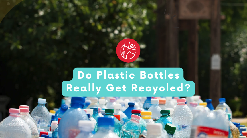 plastic bottles in a group with green trees in the background